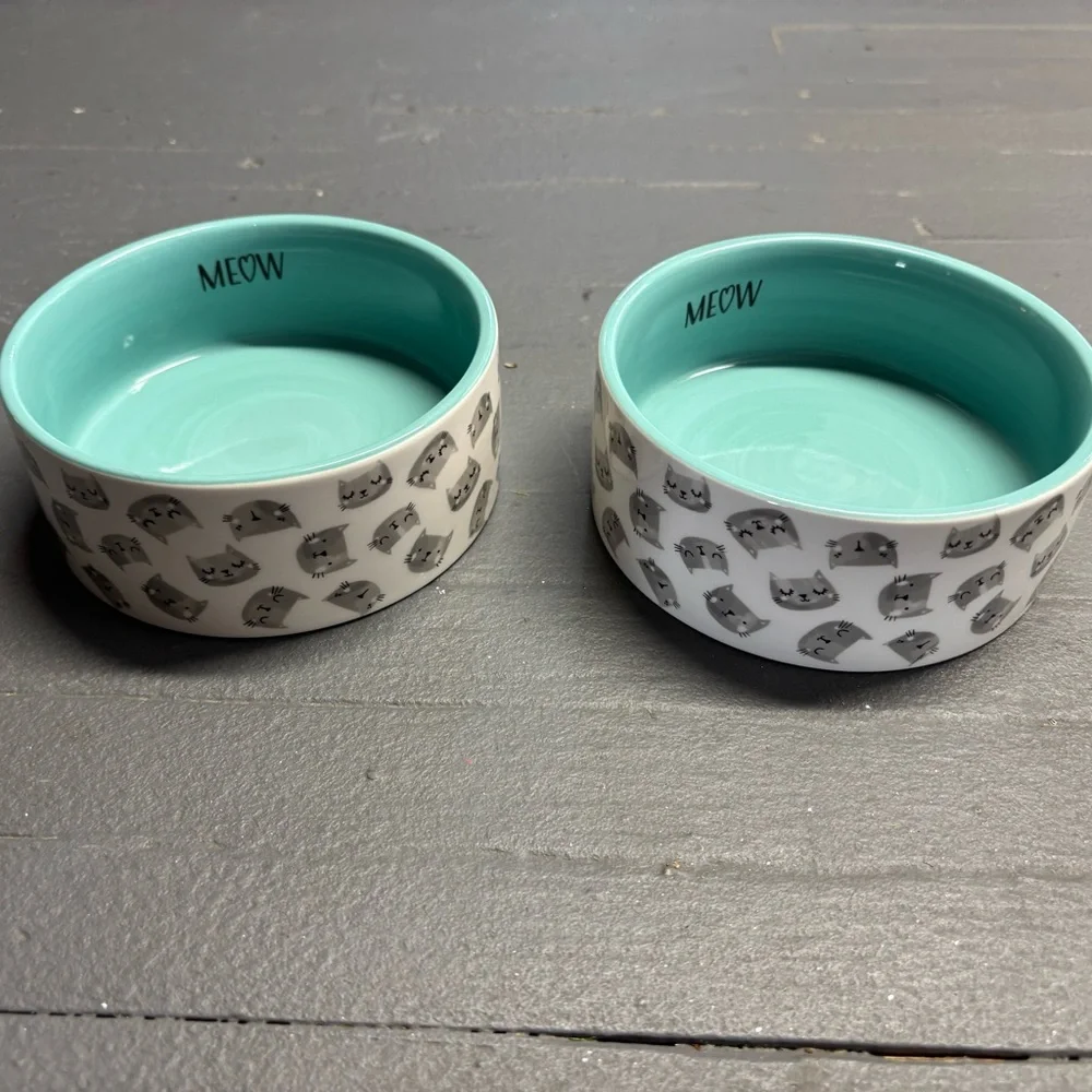 10 Strawberry Street Cat Face Pattern Pet Dishes set